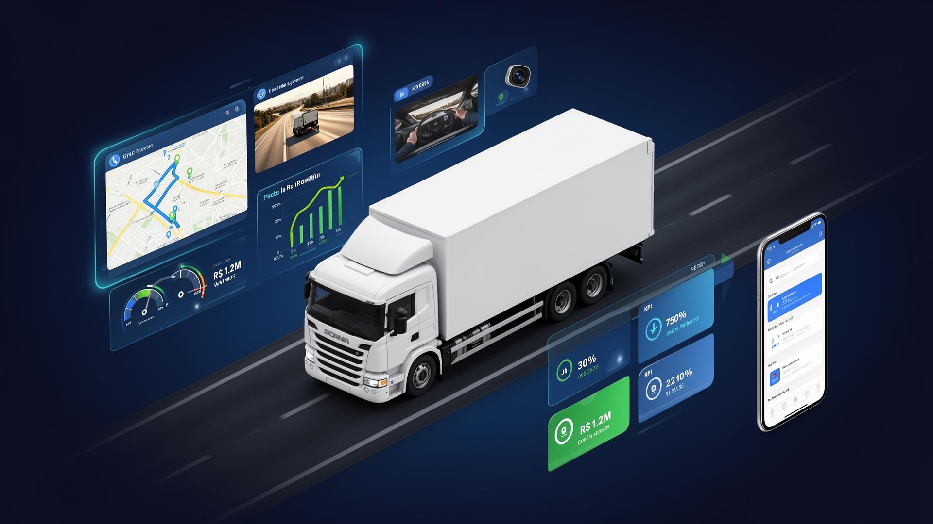 Painel GuardianTrac com mapa operacional, alertas e indicadores de desempenho